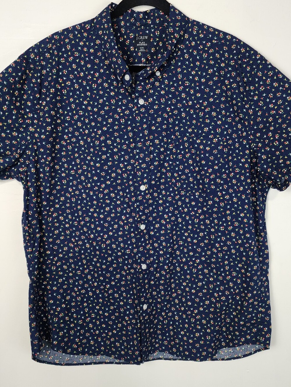 J. Crew Navy Short-Sleeve Button-Down with Tiny Floral Print XXL Flex Washed
